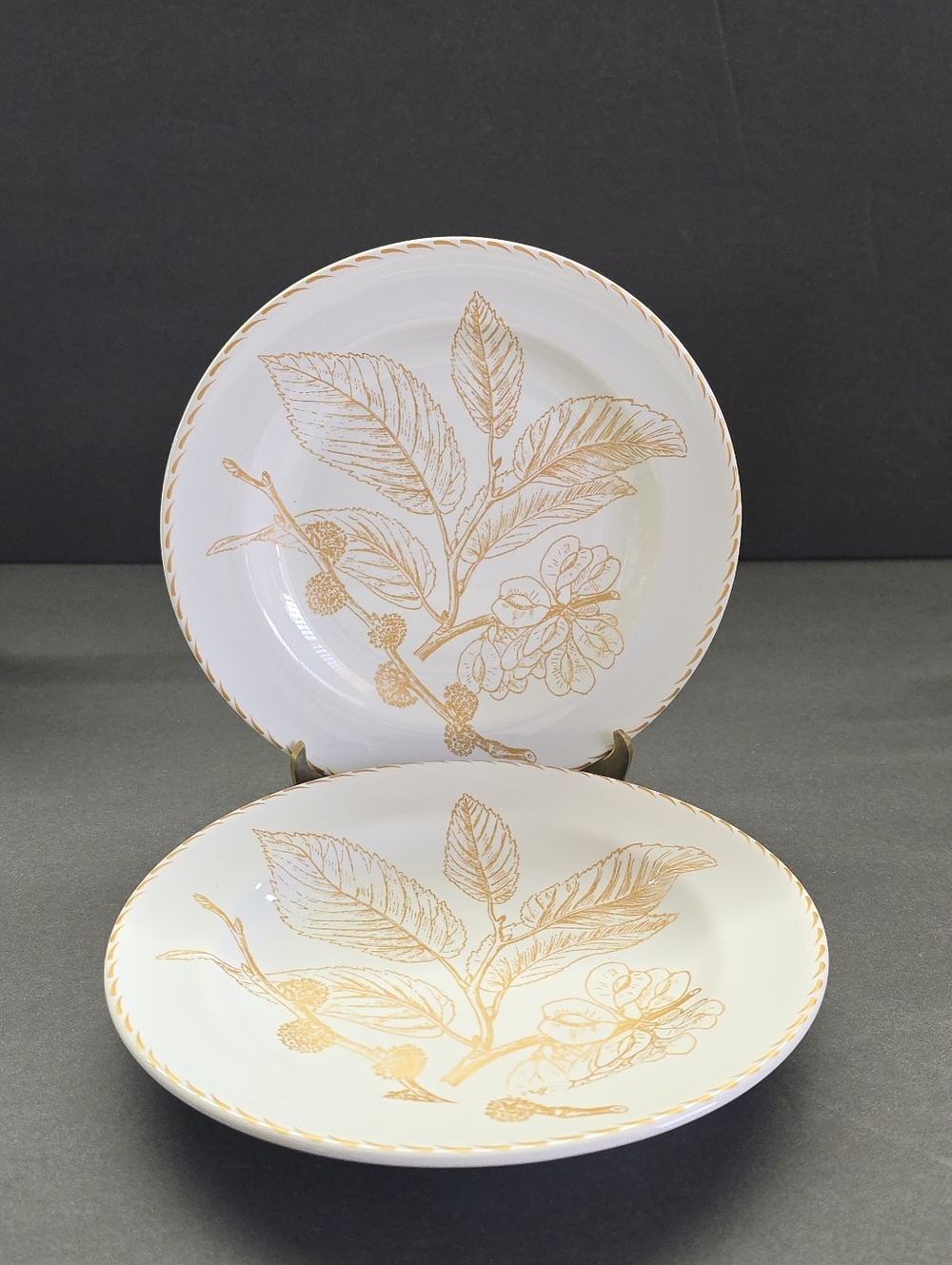 222 FIFTH~GOLD LEAVES~APPETIZER/ BREAD PLATES Set Of 2 ~Autumn ~Thanksgiving